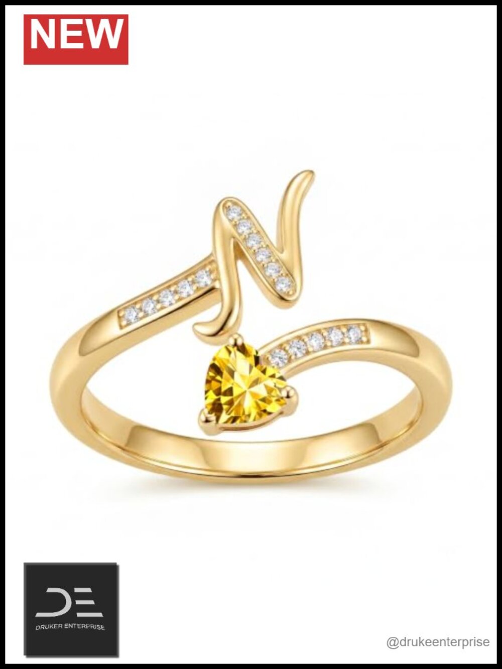 18K Gold Plated Initial N Birthstone Ring for Women Size 7 Cubic Zirconia